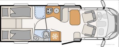 Nacht-Grundriss des Campers Comfort Standard von McRent Deutschland