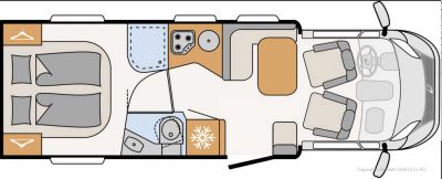 Nacht-Grundriss des Campers Comfort Standard von McRent Österreich