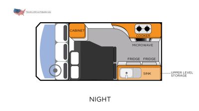 Grundriss bei Nacht - unteres Bett - des Travellers Autobarn USA HI5 Camper 