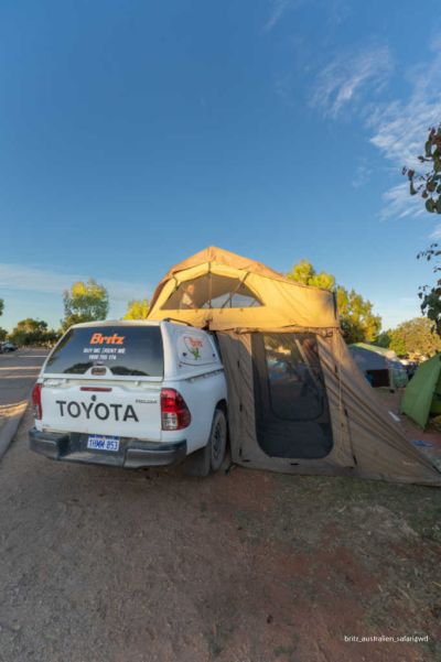 Das aufgebaute Zelt des Safari Auto 4WD von Britz Australien
