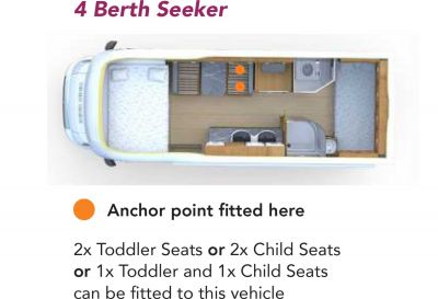 Motorhome Seeker mit Alkoven von Cruisin Motorhomes Australien, Angaben zu Kindersitz/Sitzerhöhung